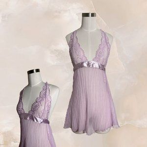 RAMPAGE Lavender Purple Sheer Babydoll Lingerie Halter Camisole Tank Sz M Medium